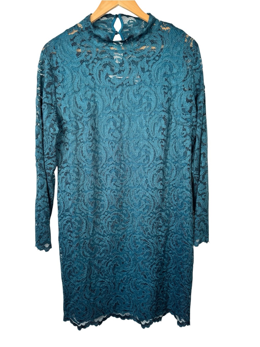 Isaac Mizrahi Teal Lace Long-Sleeve Shift Dress
